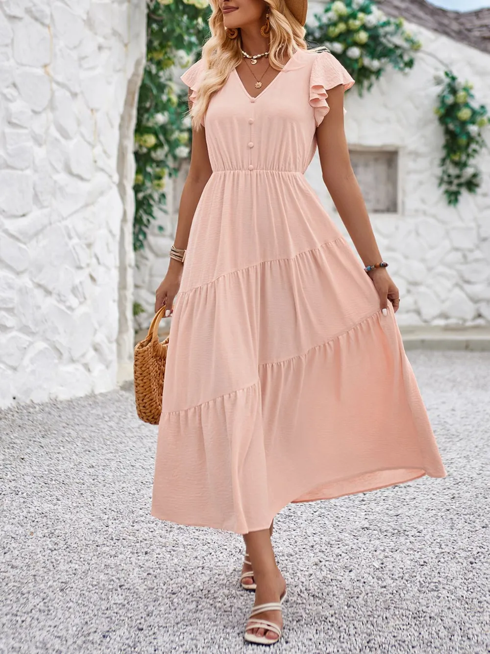 V-Neck Ruffle Sleeve Dress, image 6