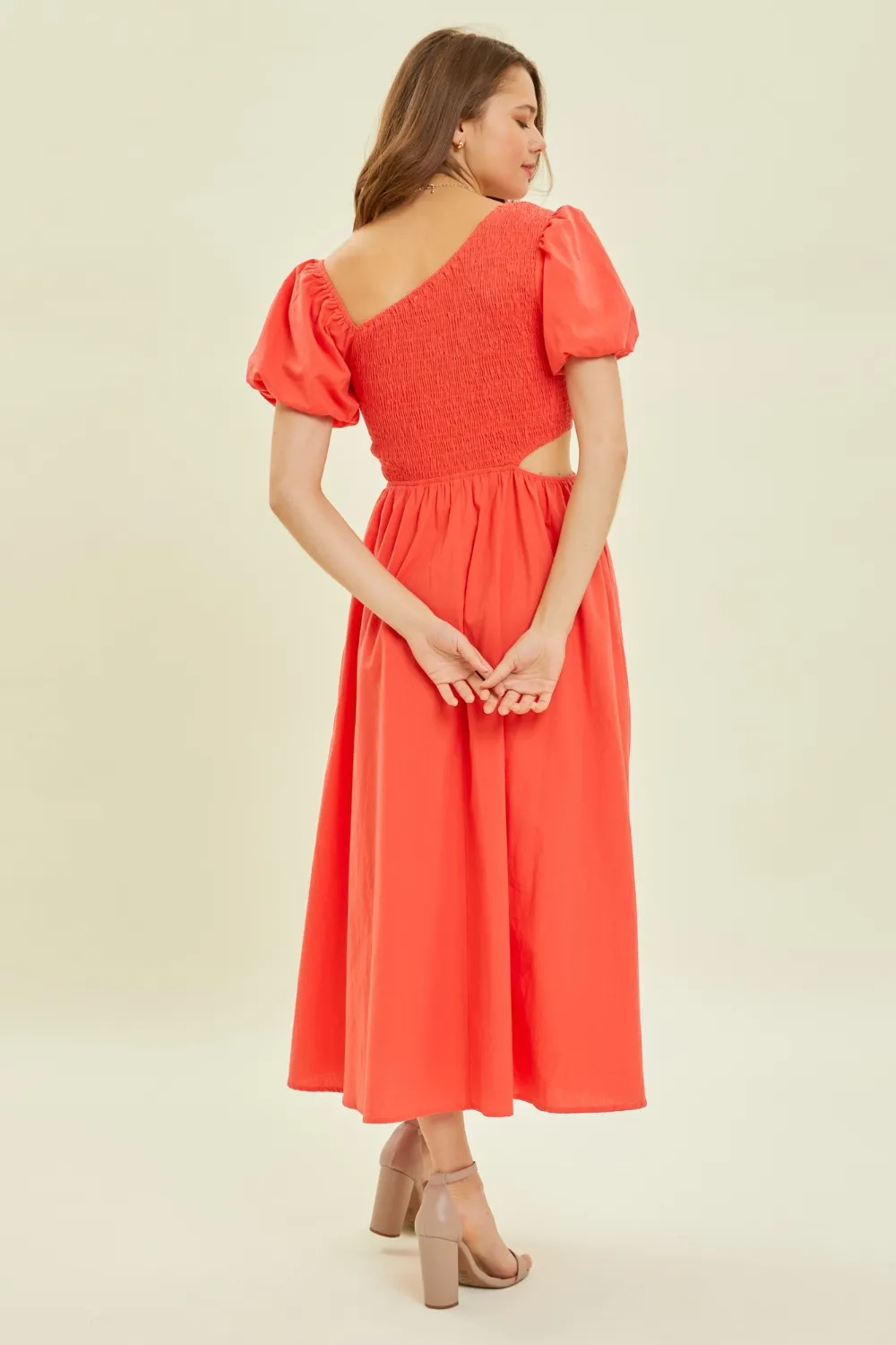 Smocked Cutout Midi Dress, image 2