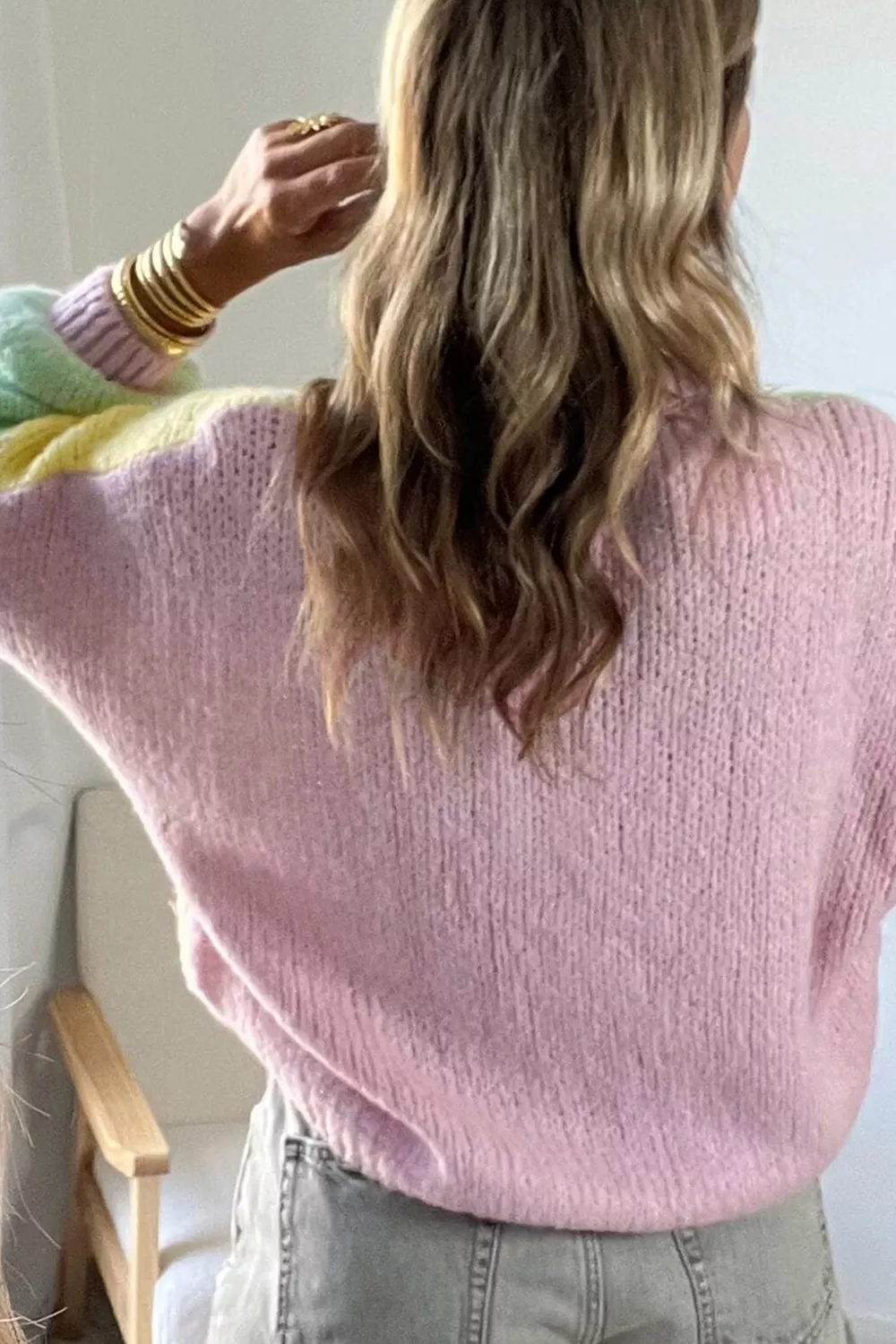 V Neck Drop Shoulder Patchwork Regular Wash Knitwear Cardigan, image 5