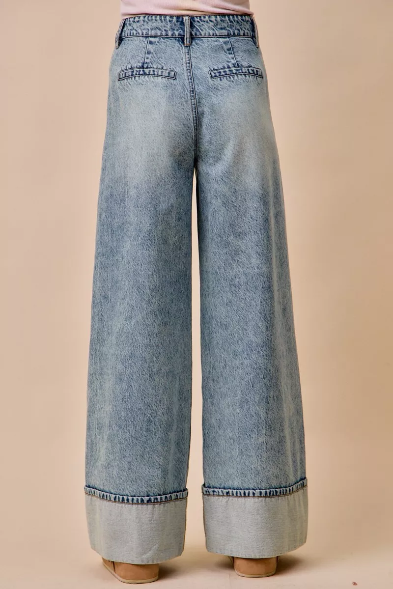 Mid Rise Plated Wid Leg Denim Jean, image 4