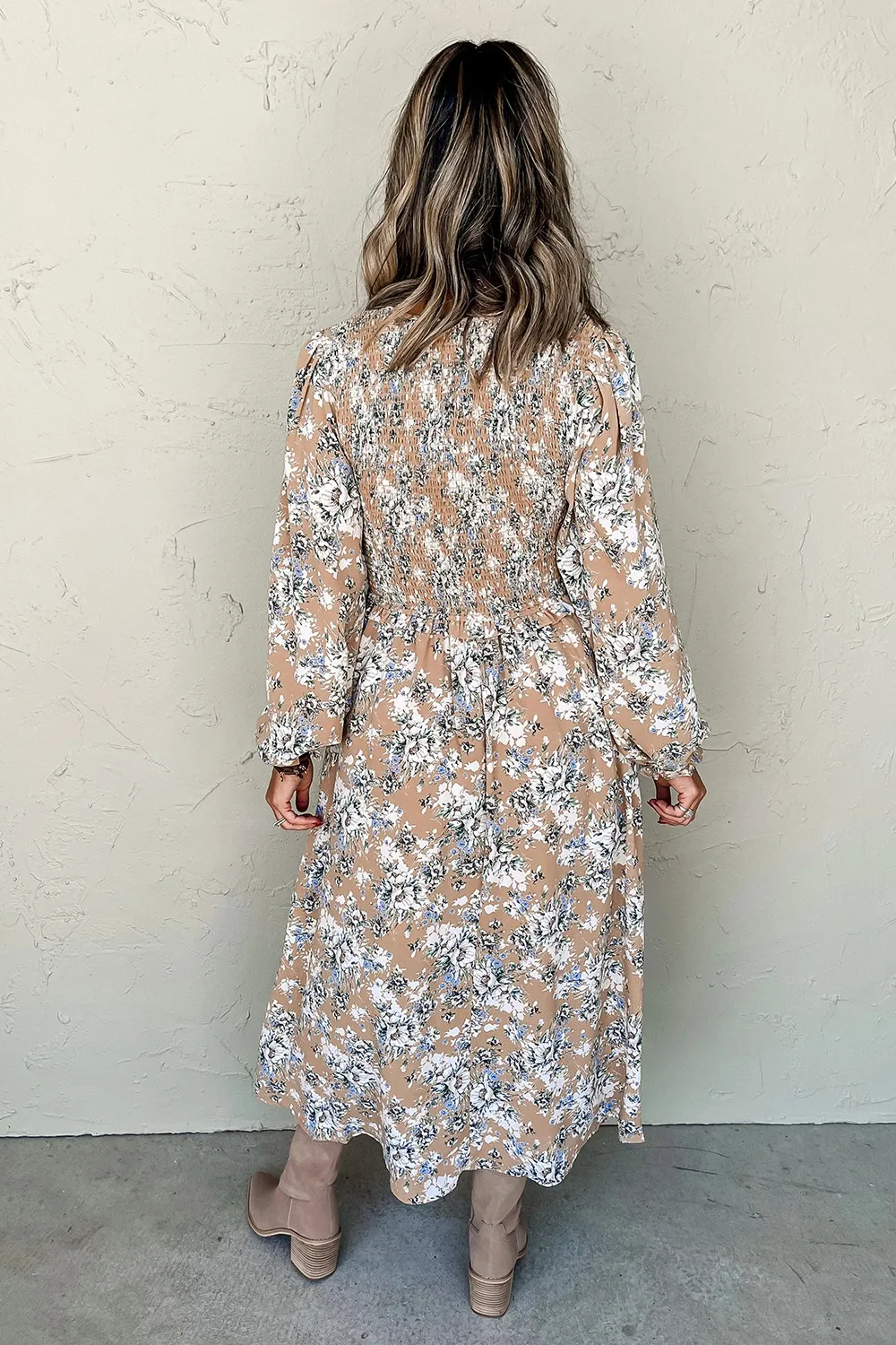 Printed V-Neck Long Sleeve Dress, image 4