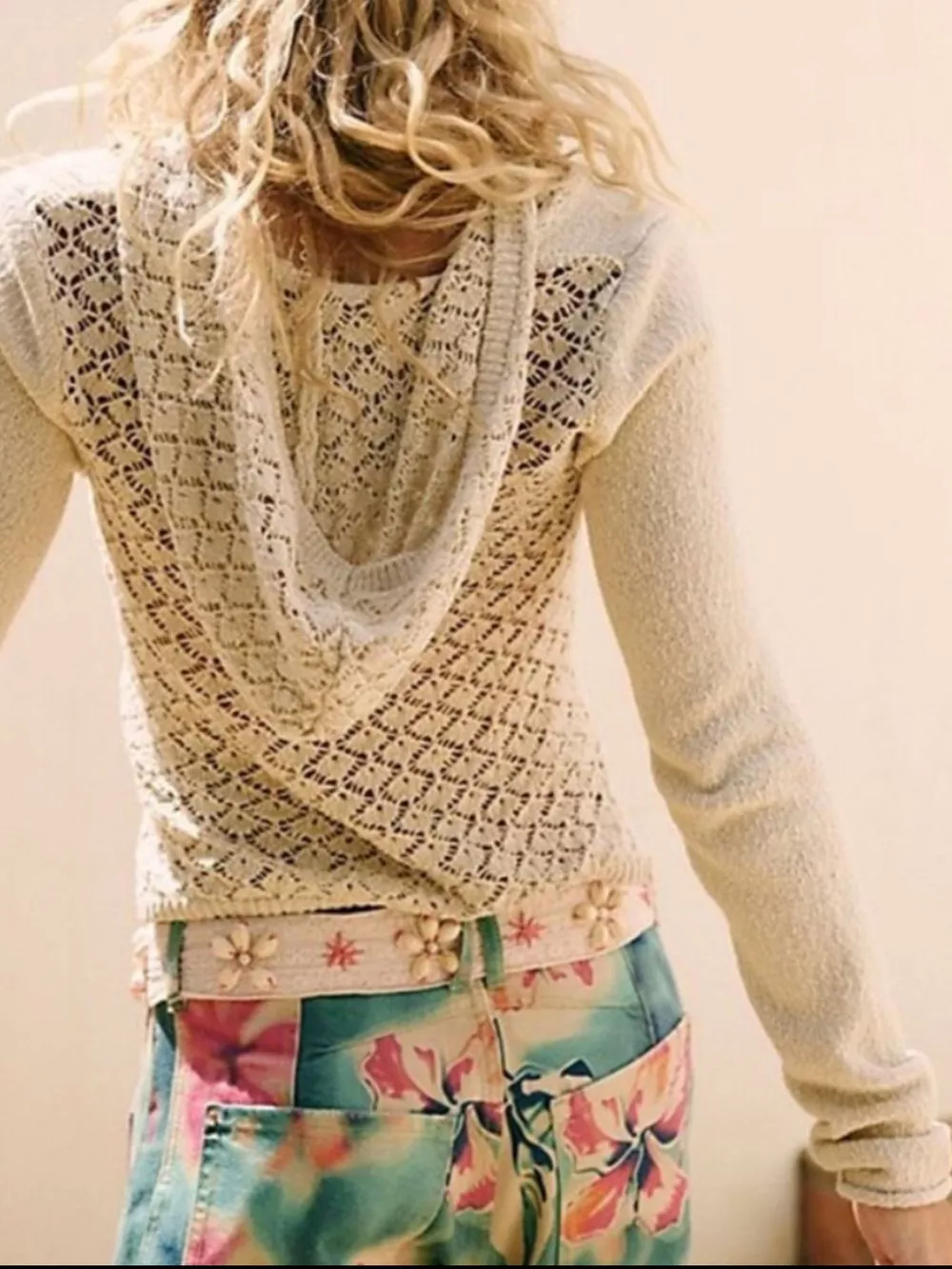 Crochet Detail Hooded Knit Top, image 7