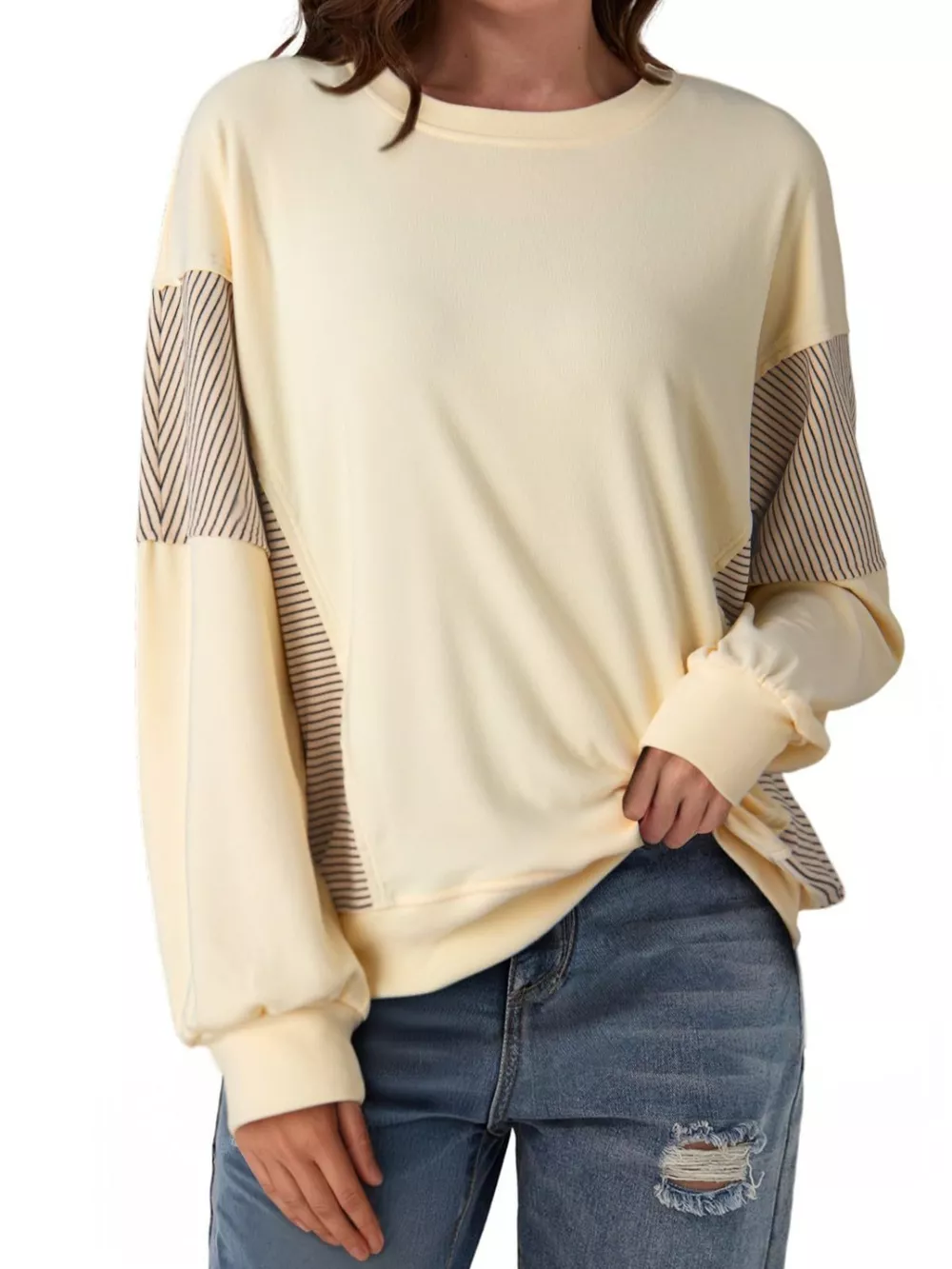Color Block Striped Sleeve Casual Sweatshirt, image 12