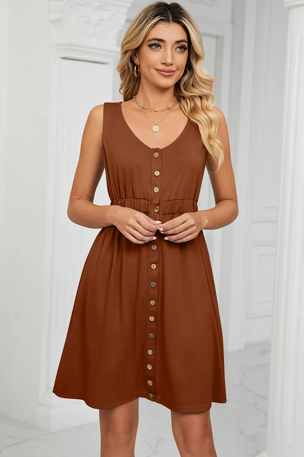 Buttoned Wide Strap Mini Dress, image 13