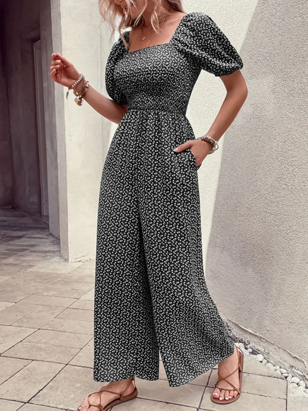 Printed Square Neck Puff Sleeve Jumpsuit, image 20