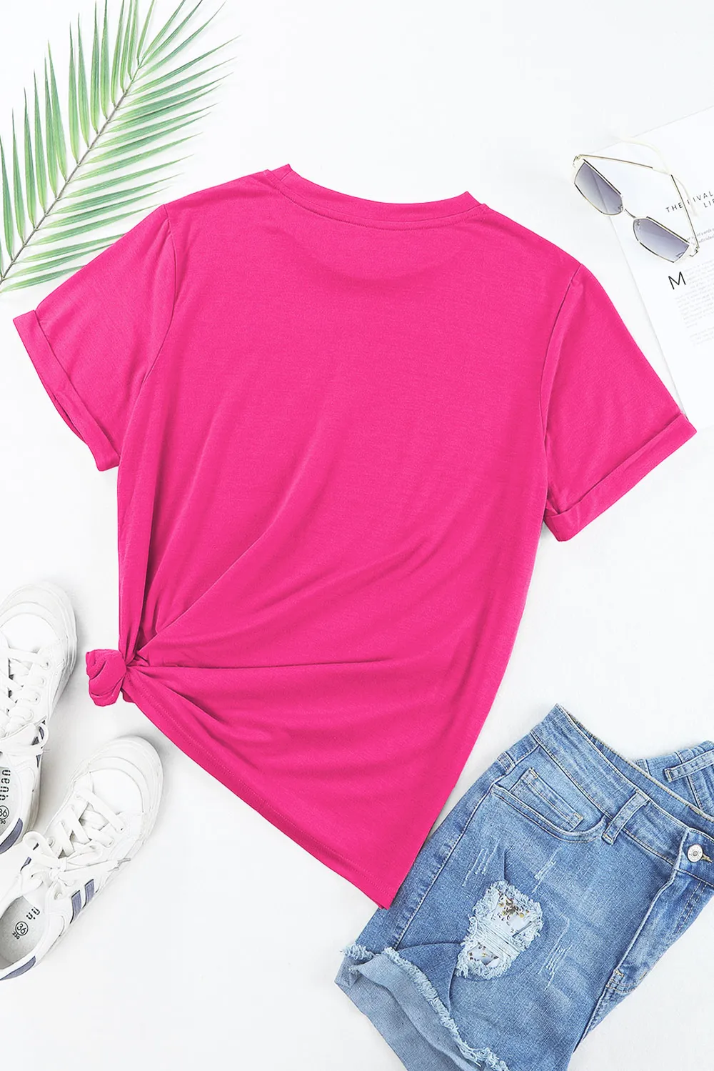 Flower Round Neck Short Sleeve T-Shirt, image 4