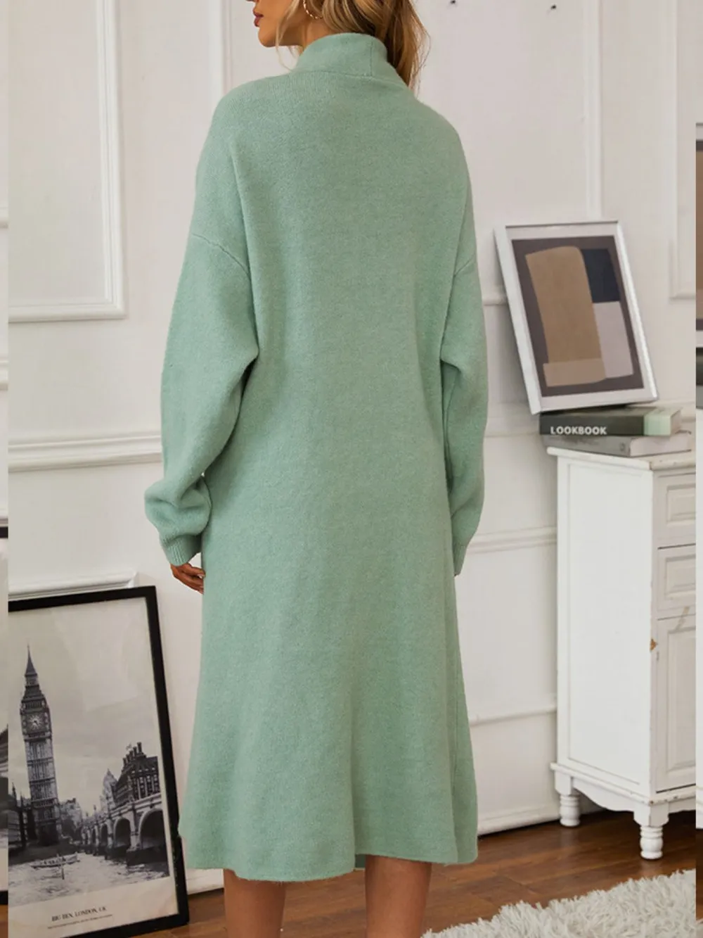 V-Neck Cami Dress and Open Front Cardigan Sweater Set, image 7