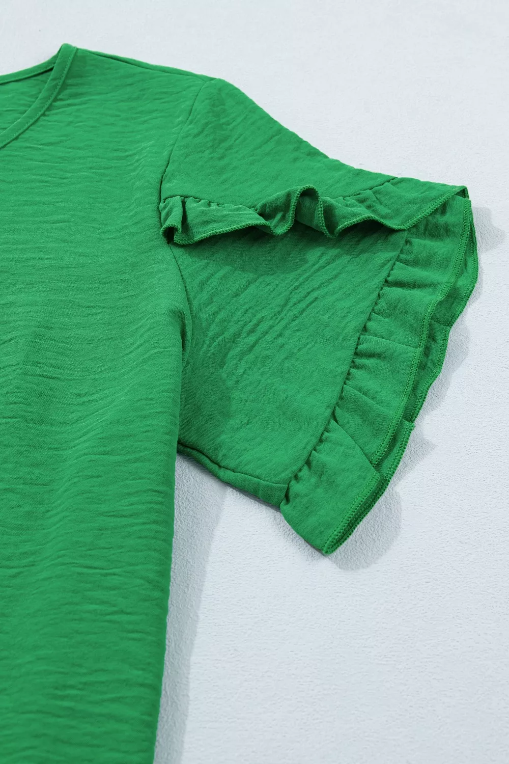 Solid Color Ruffle Trim Short Sleeve Blouse, image 18