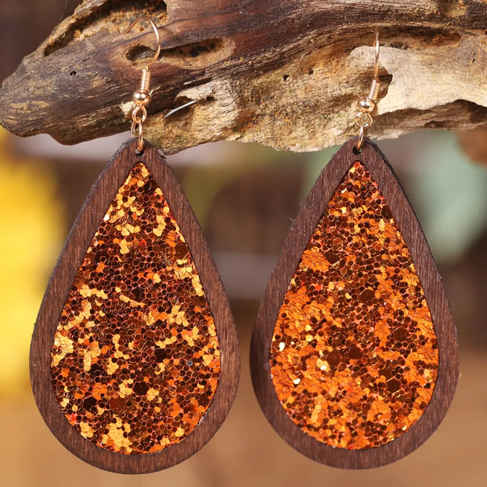 Sequin Wood Teardrop Earrings, image 4