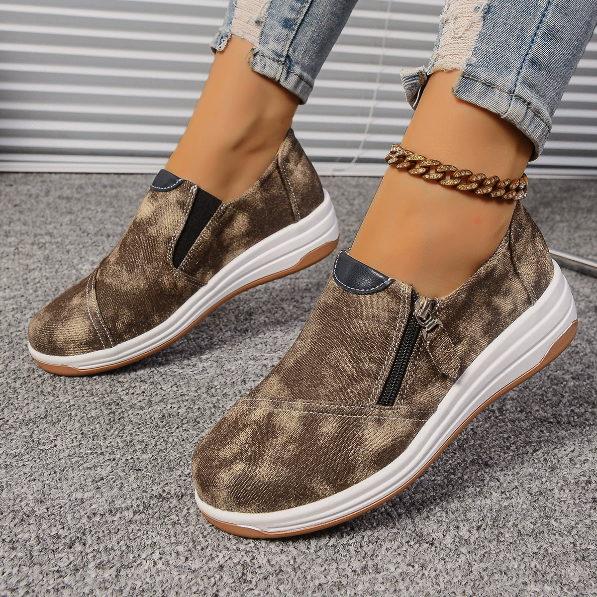 Zip Detail Round Toe Slip-Ons, image 5
