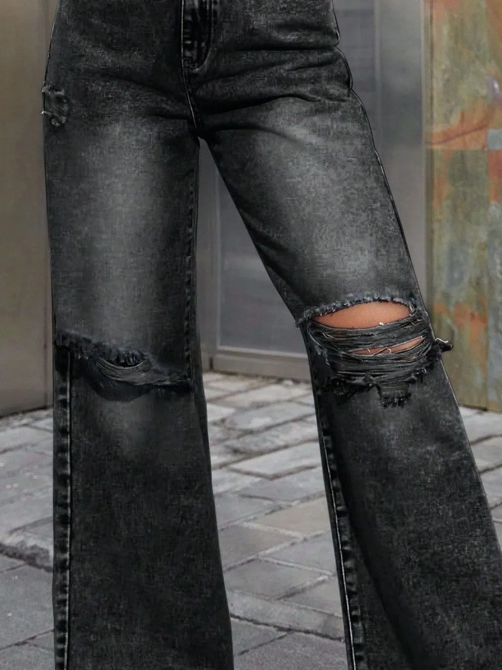 Distressed Wide Leg Jeans with Pockets, image 3