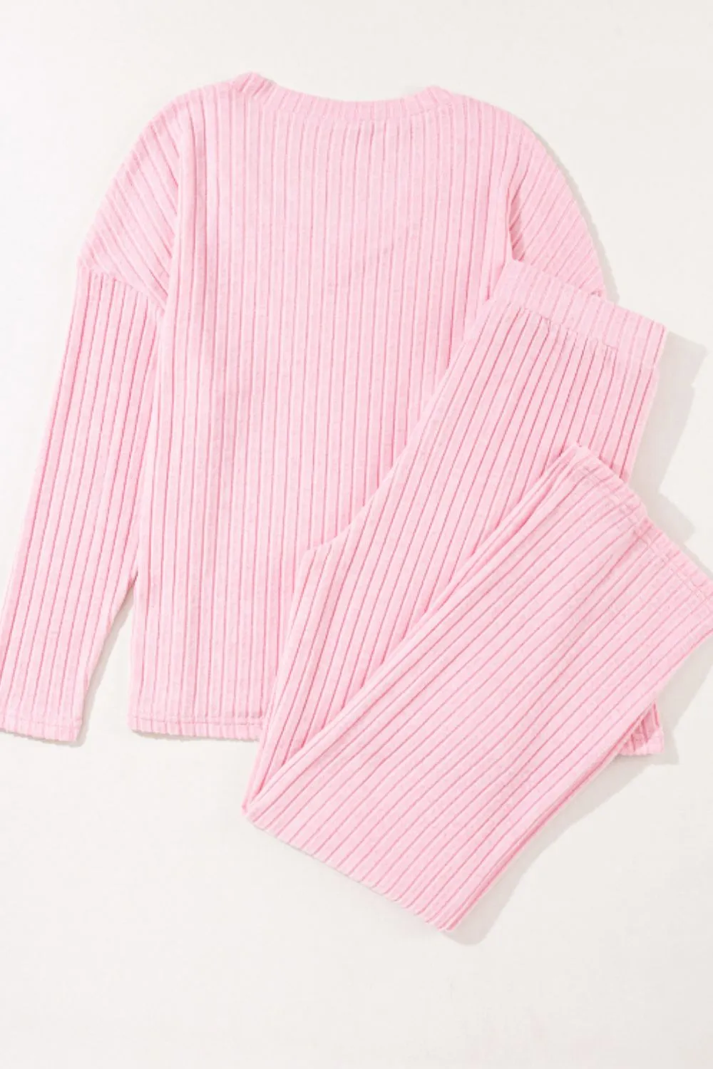 Ribbed V-Neck Top and Pants Lounge Set, image 2