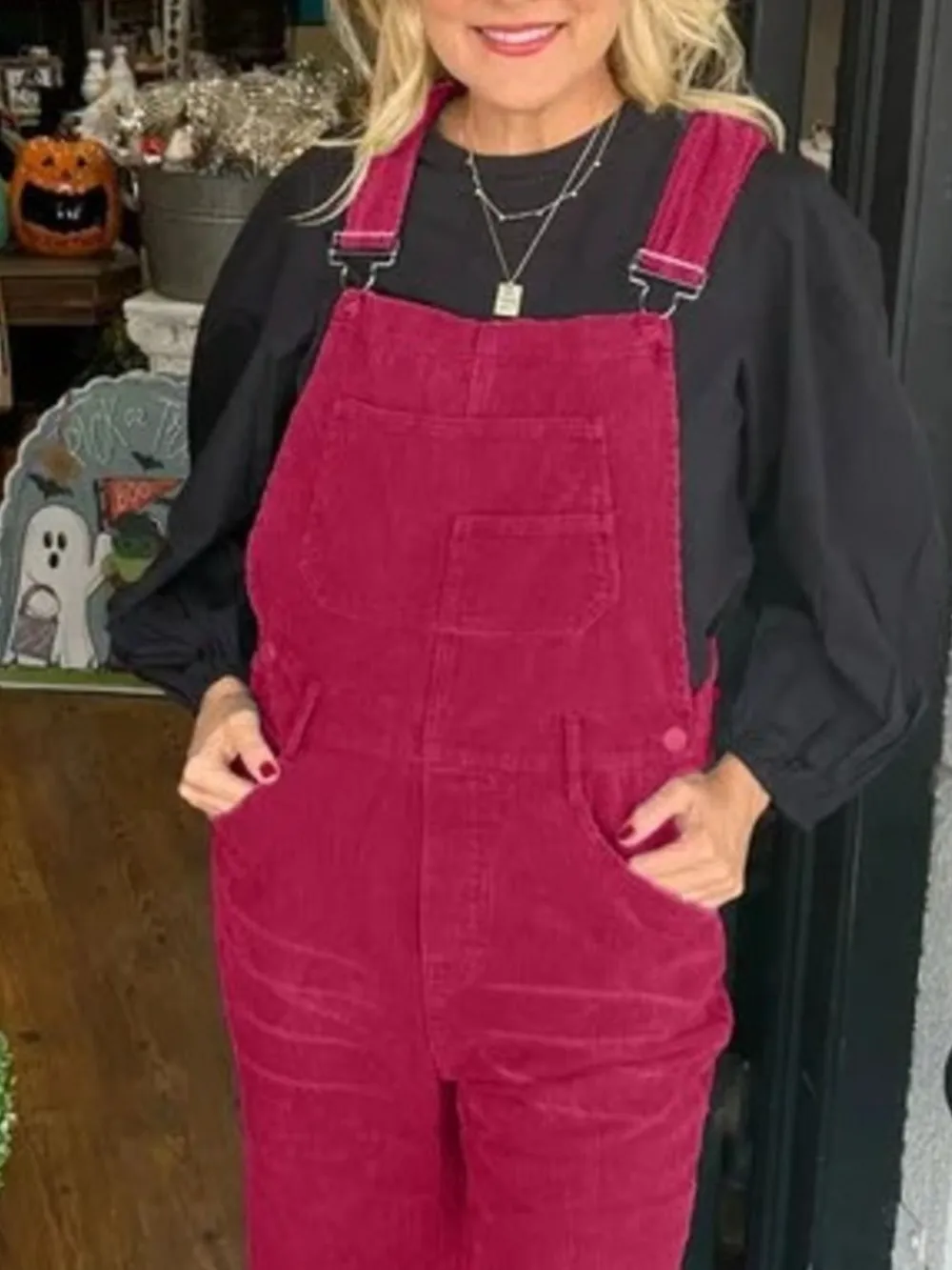 Distressed Wide Leg Corduroy Overalls, image 8