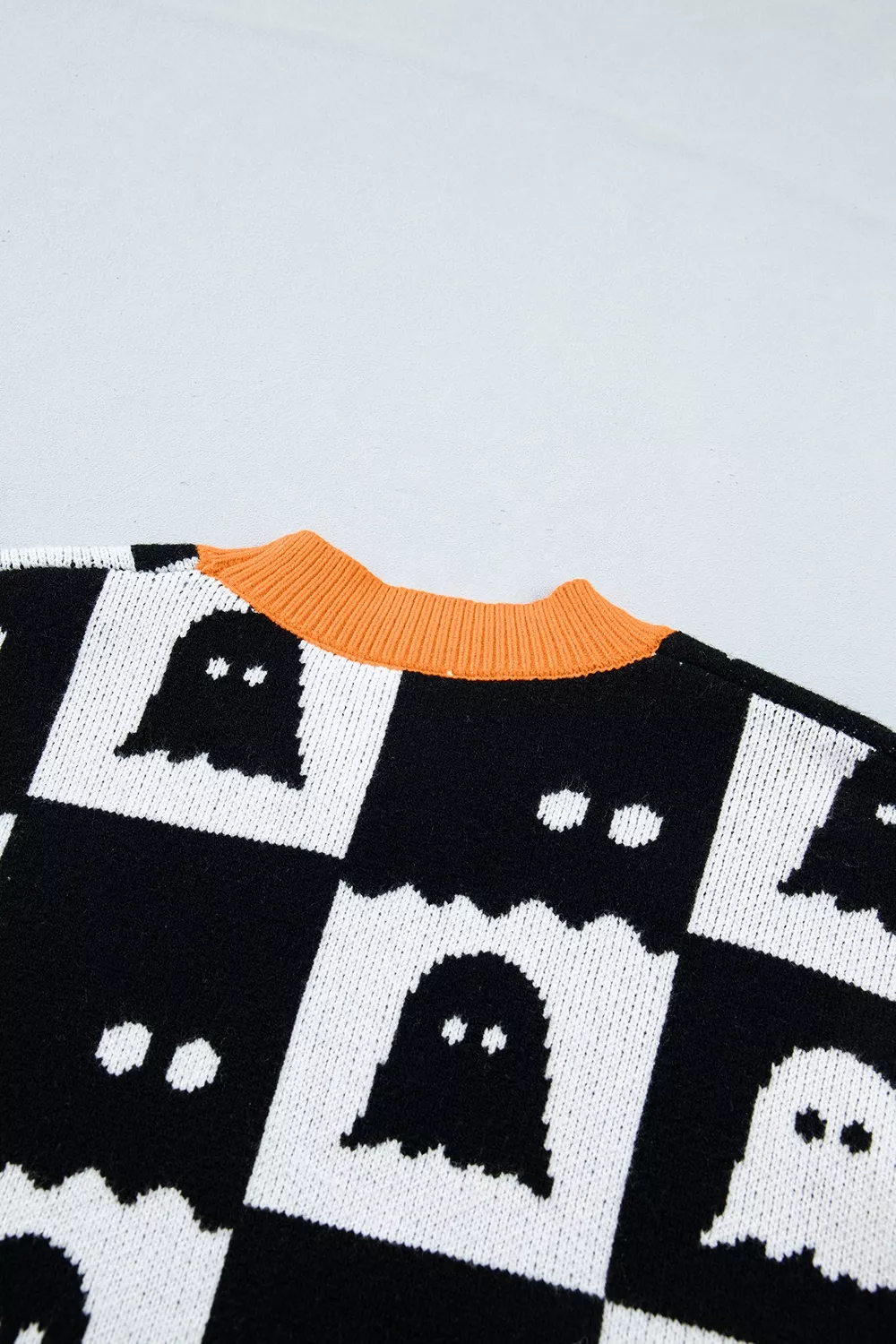 Halloween Ghost Pattern Checkerboard Sweater, image 11