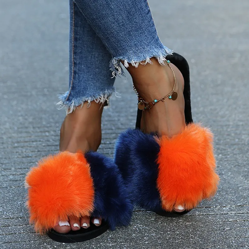 Fuzzy Open Toe Flats Sandals, image 7