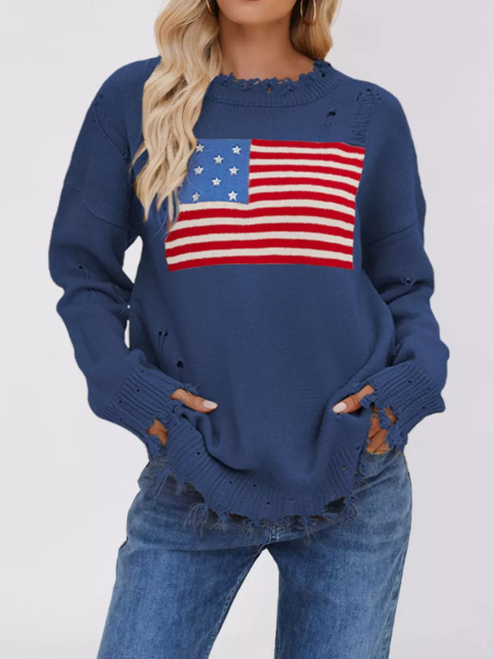 Distressed American Flag Graphic Sweater, image 2