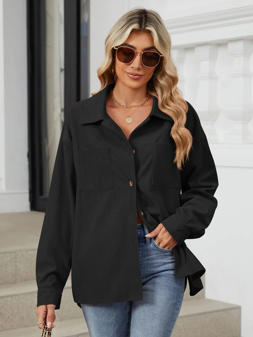 Button Up Dropped Shoulder Long Sleeve Outerwear, image 31