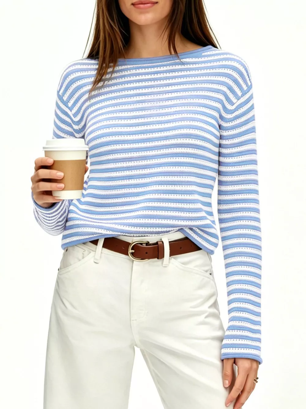 Striped Boat Neck Knit Sweater, image 2