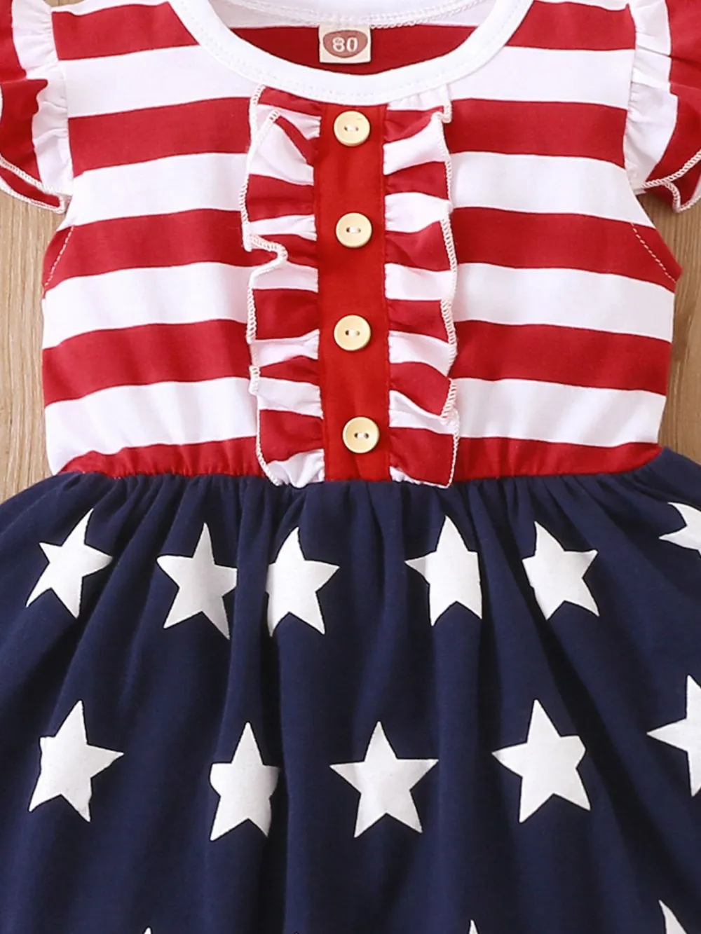 Striped & Stars Ruffled Round Neck Cap Sleeve Dress, image 3