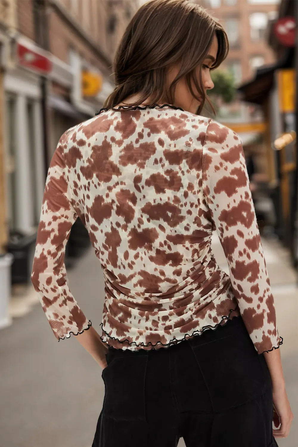 Full Size Animal Print Button Down Plunge Top, image 2