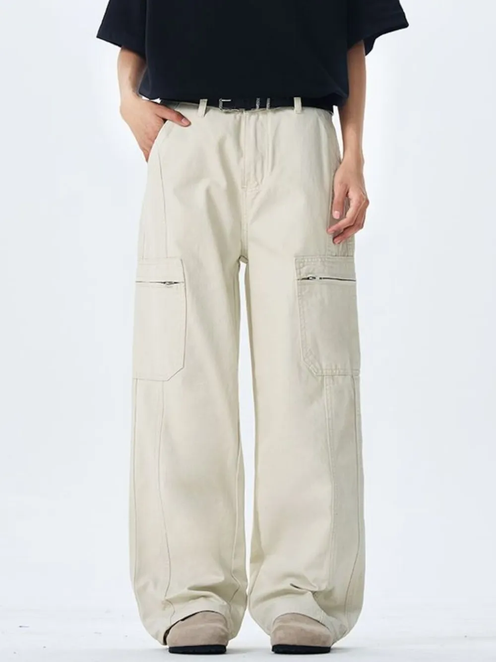 Men's Wide Leg Cargo Pants with Multi Pockets, image 8