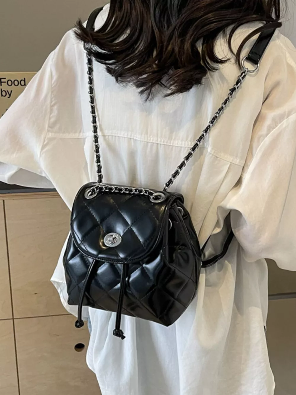 Quilted Chain Backpack Bag, image 3