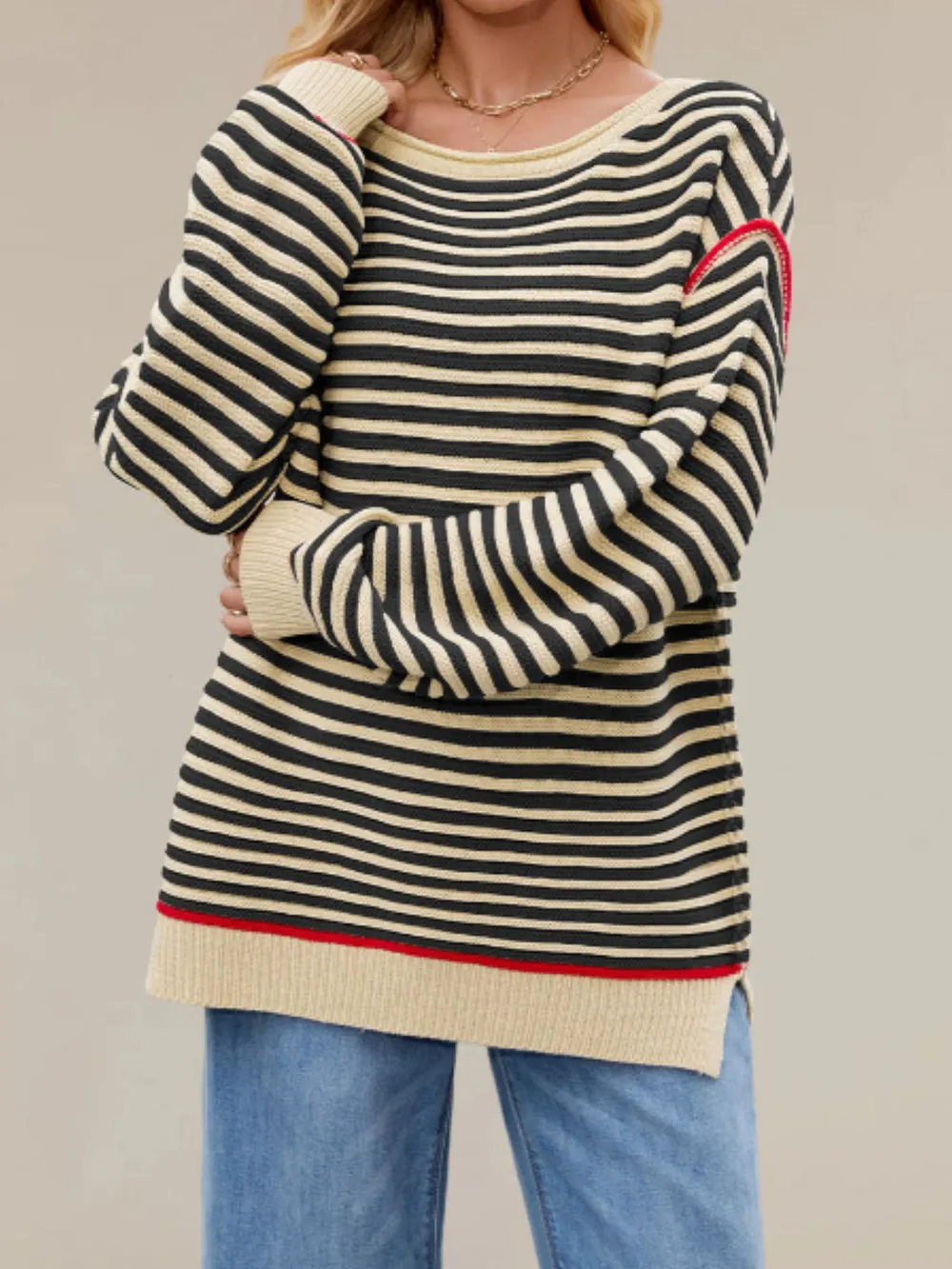 Slit Striped Oversized Sweater, image 5