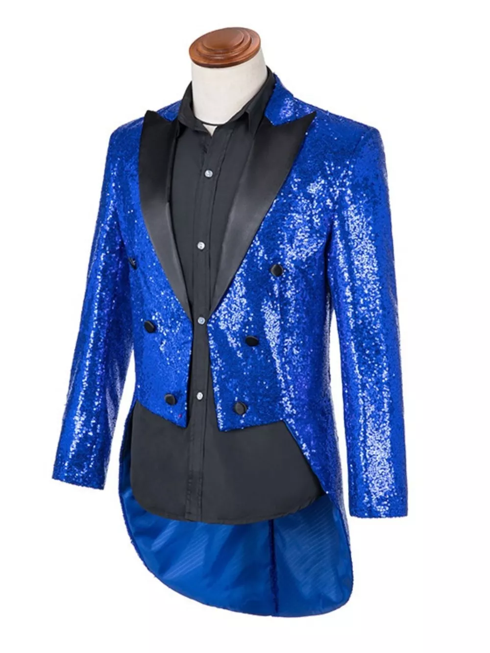 Men's Plus Size Sequin Button Up Long Sleeve Tailcoat Blazer, image 8