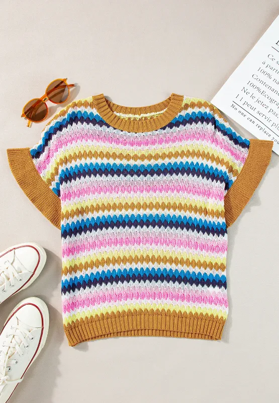 Contrast Round Neck Short Sleeve Sweater, image 13