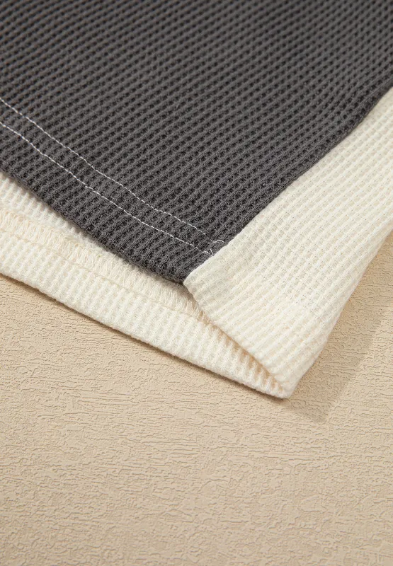 Waffle-Knit Two-Tone Long Sleeve Hoodie, image 9