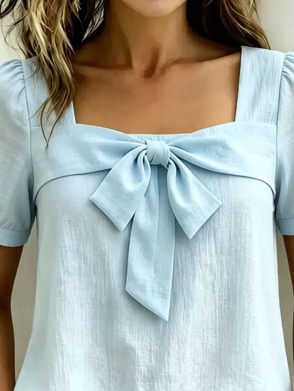 Bow Tie Square Neck Puff Sleeve Blouse, image 8