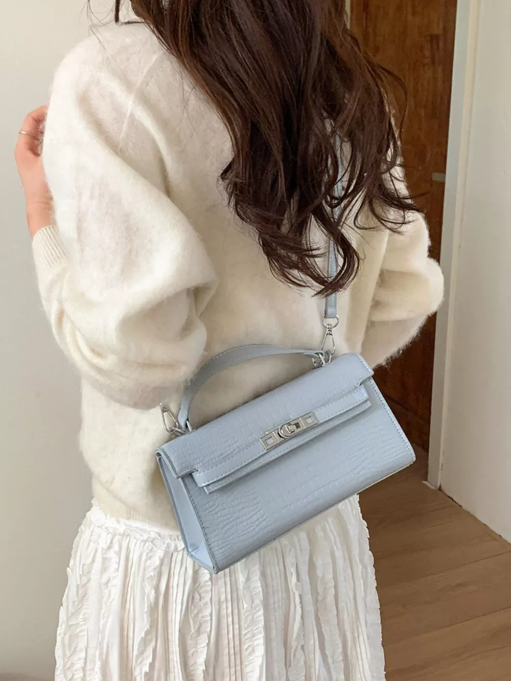 Croc-Embossed Leather Crossbody Bag, image 4
