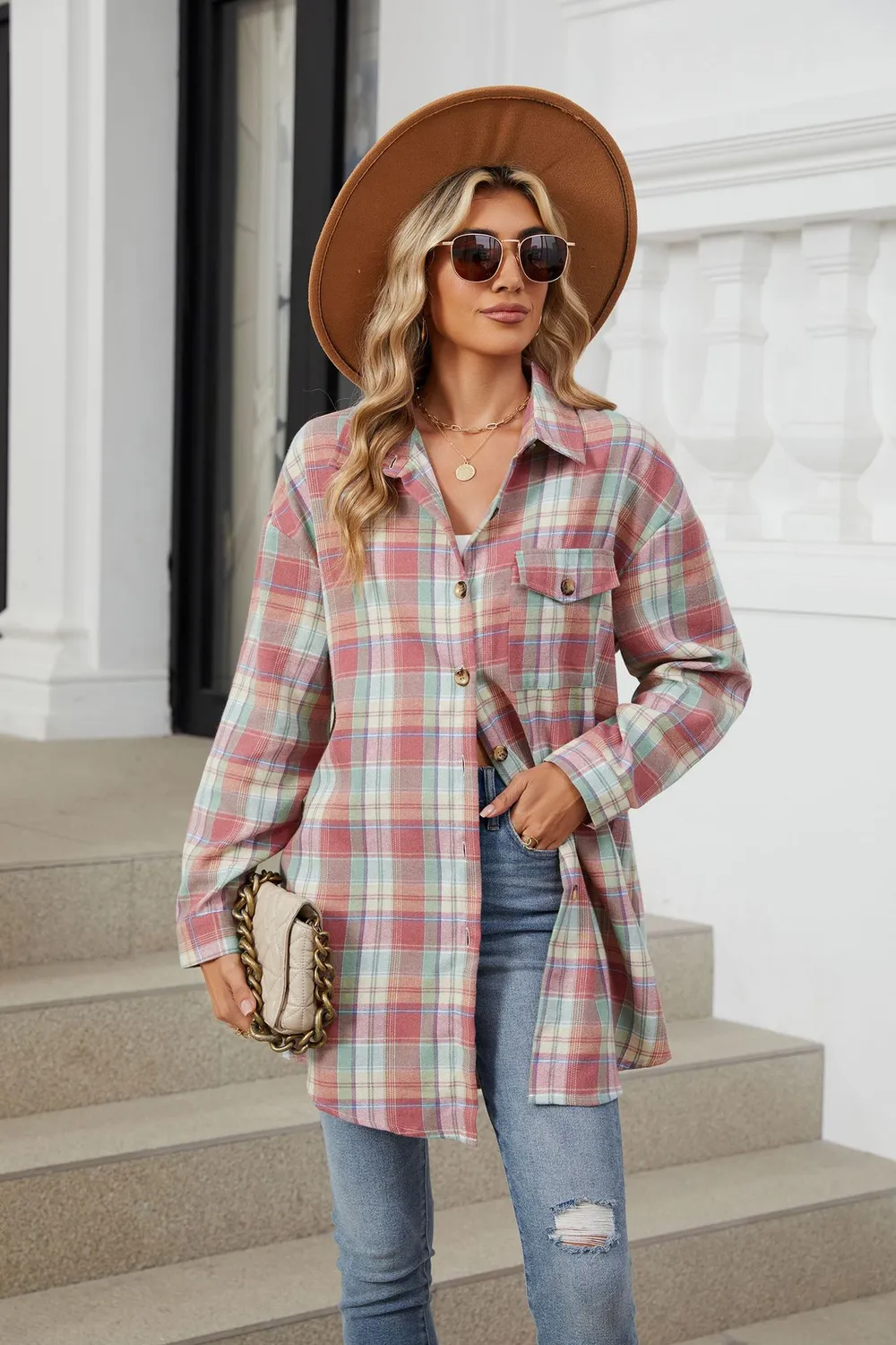 Plaid Collared Neck Long Sleeve Shirt, image 27