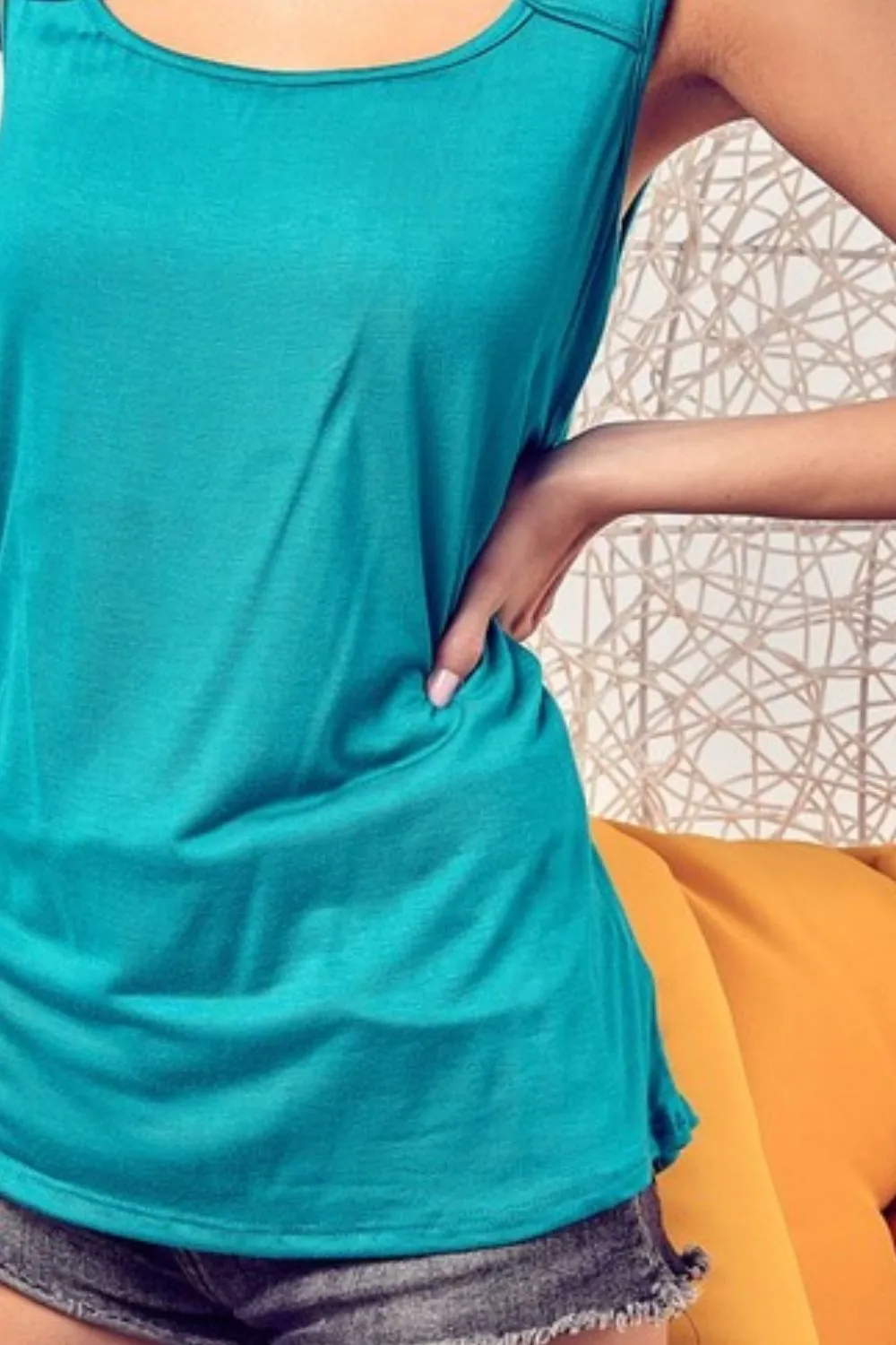 Rayon Span Knit With Cut Out Front Sleeveless Top, image 3