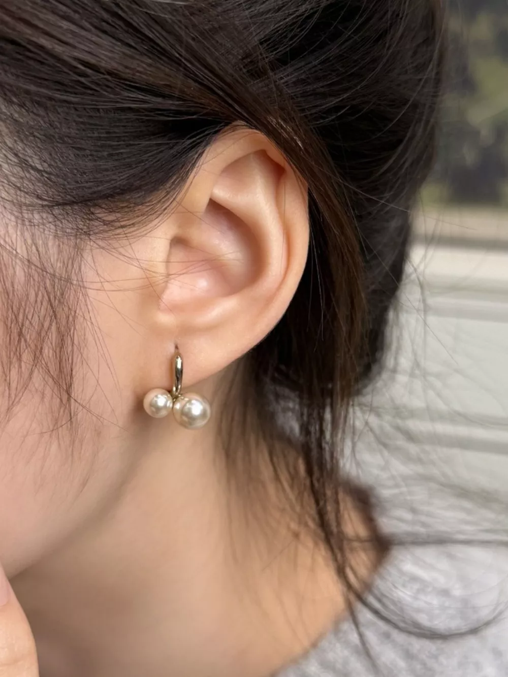 Double Pearl Hoop Earrings, image 2