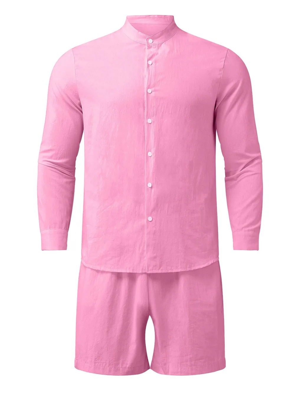 Men's Full Size Button Up Long Sleeve Shirt and Shorts Set Plus Size, image 7