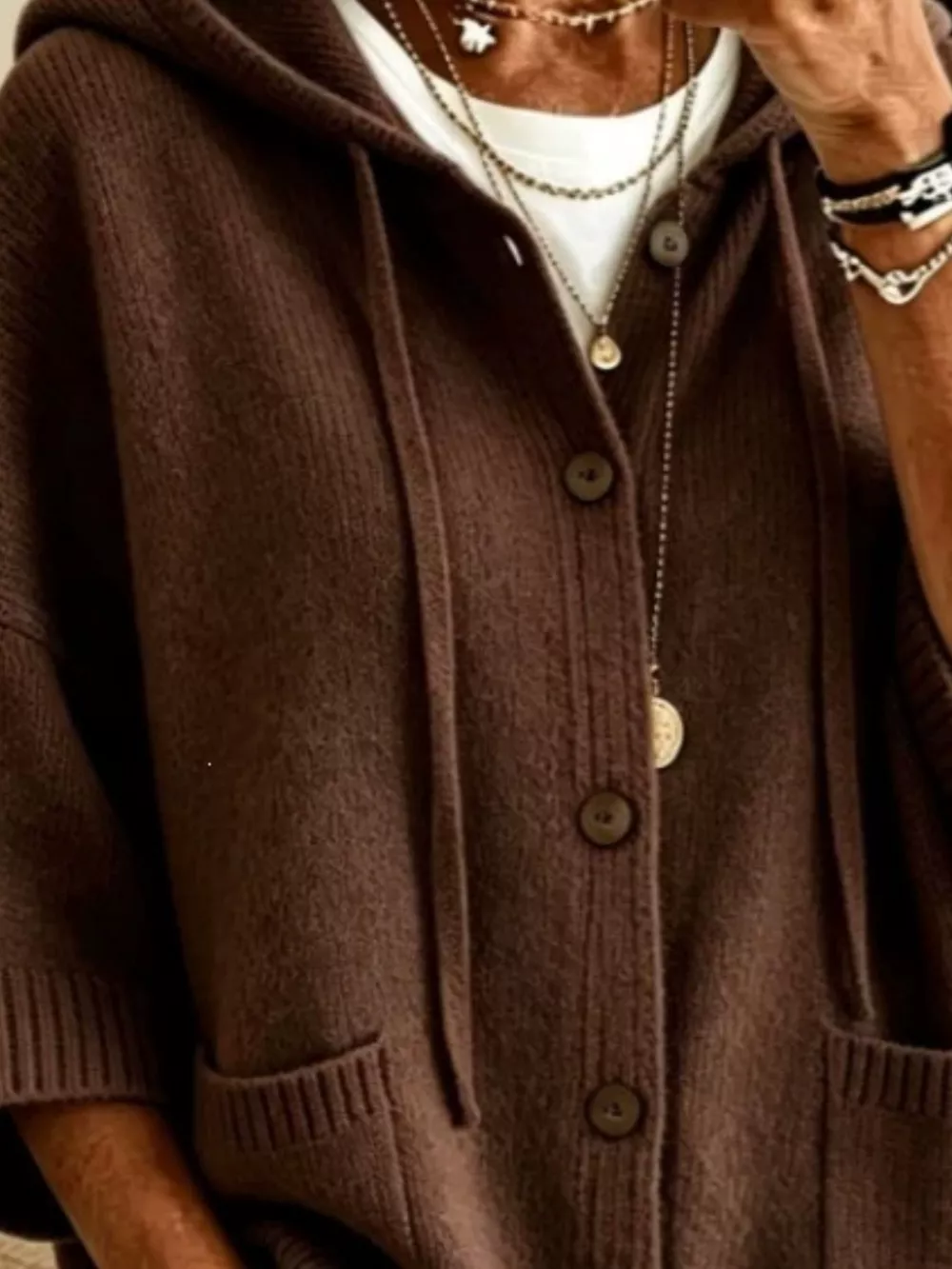 Hooded Button-Down Knit Cardigan, image 11