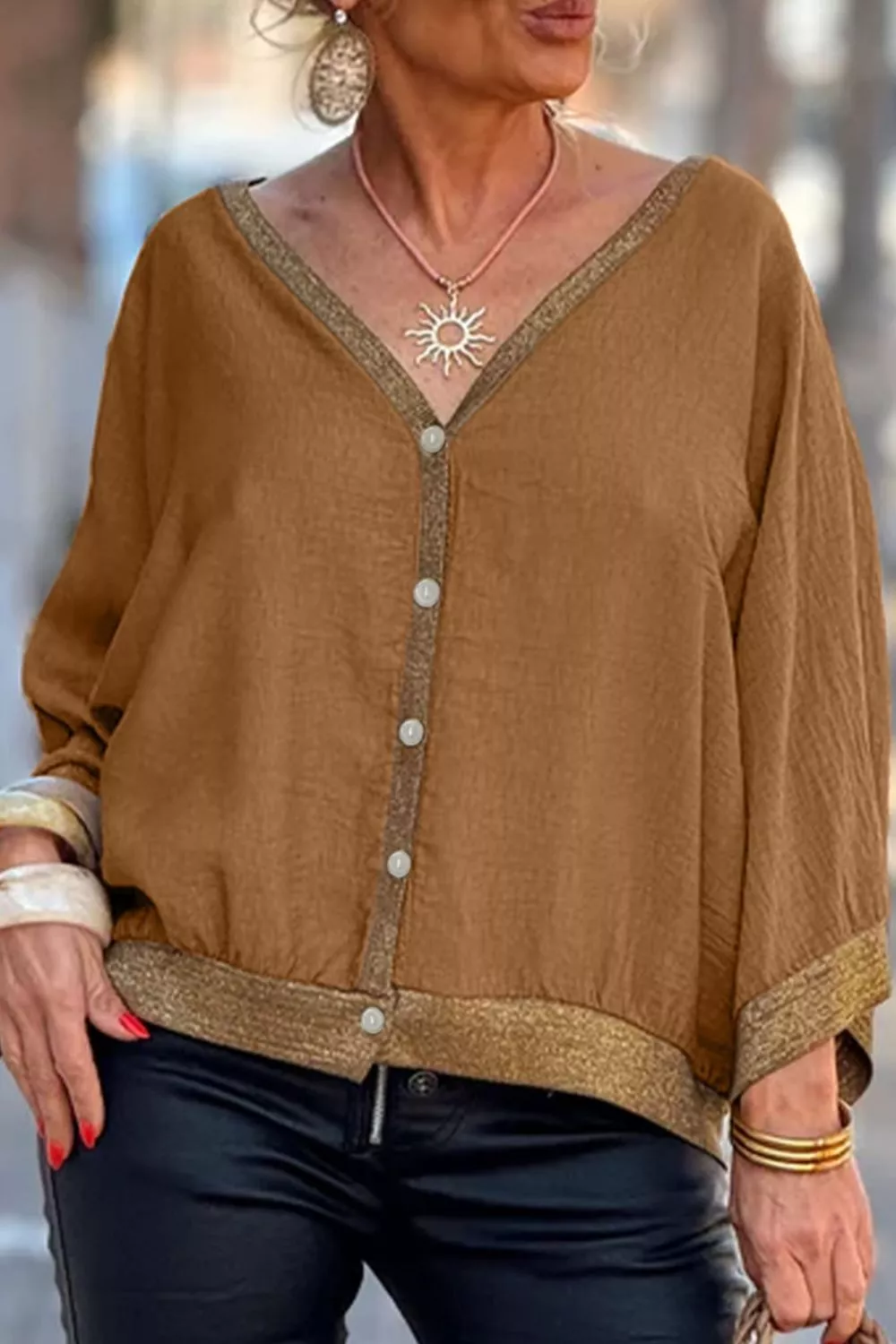 V-Neck Button Up Shirt, image 4