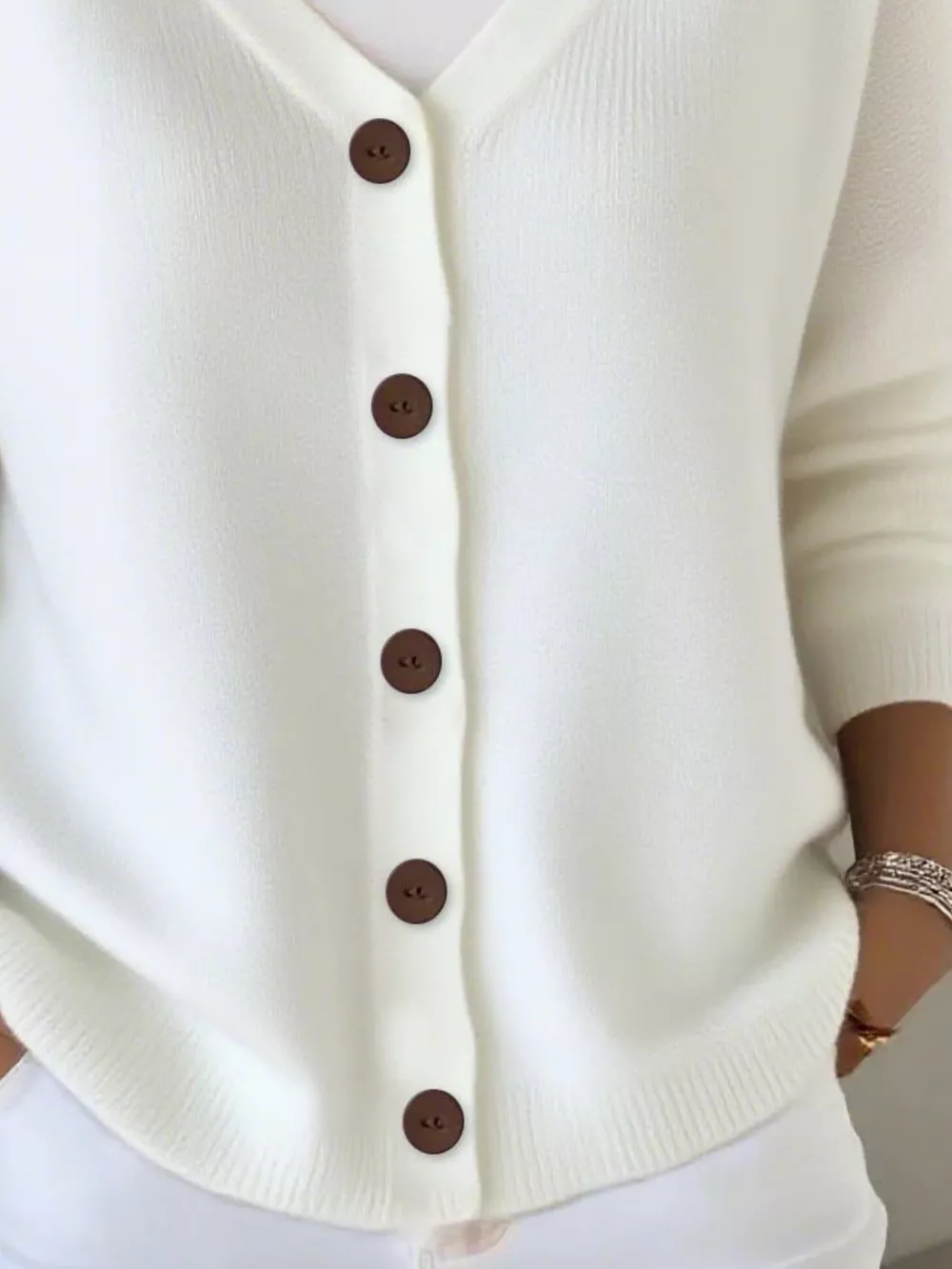 Full Size V-Neck Button-Down Knit Cardigan Plus Size, image 3