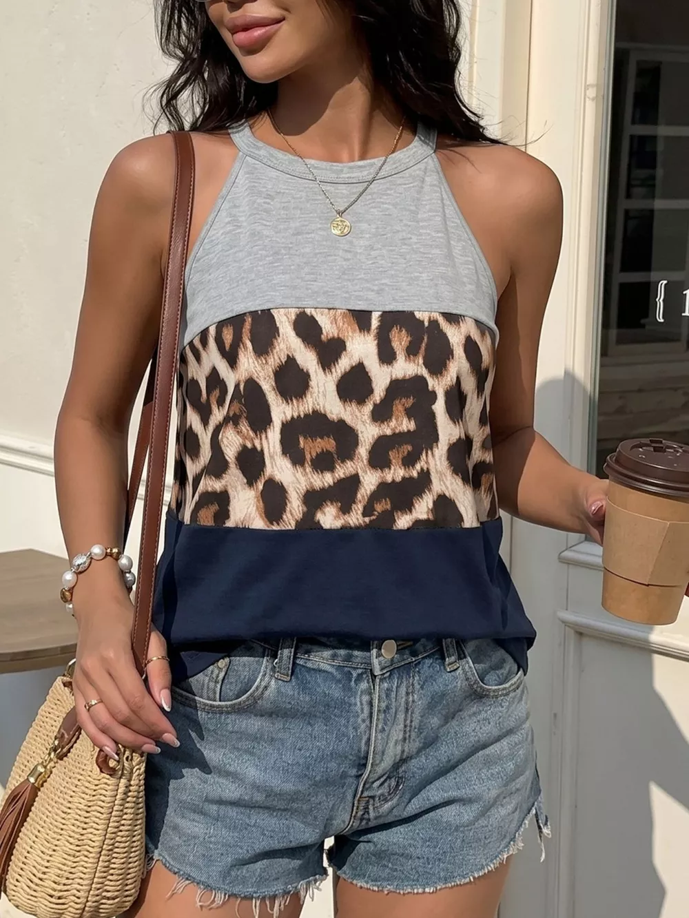 Leopard Print Color Block Tank, image 7