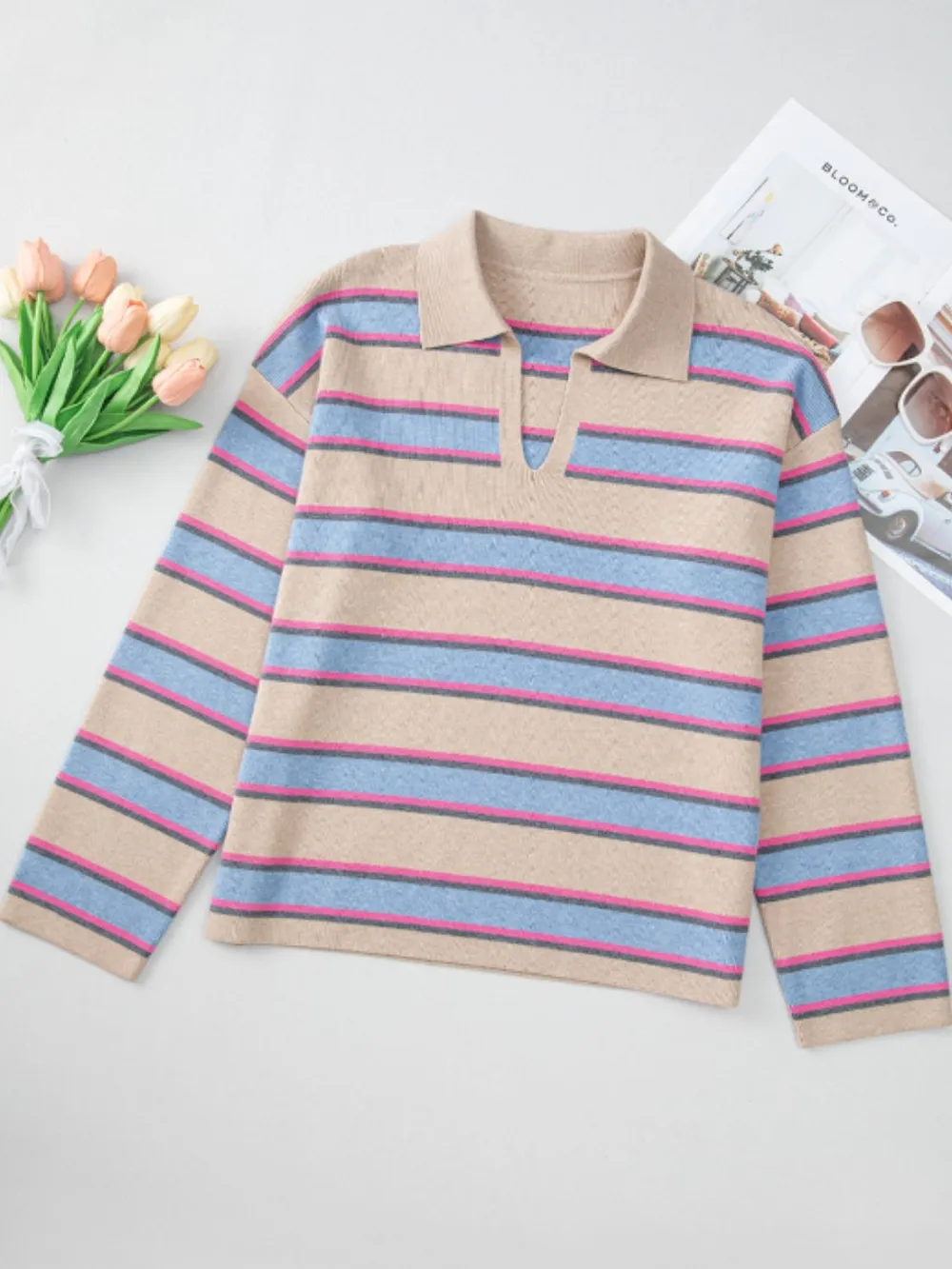 Johnny Collar Long Sleeve Stripe Sweater, image 5