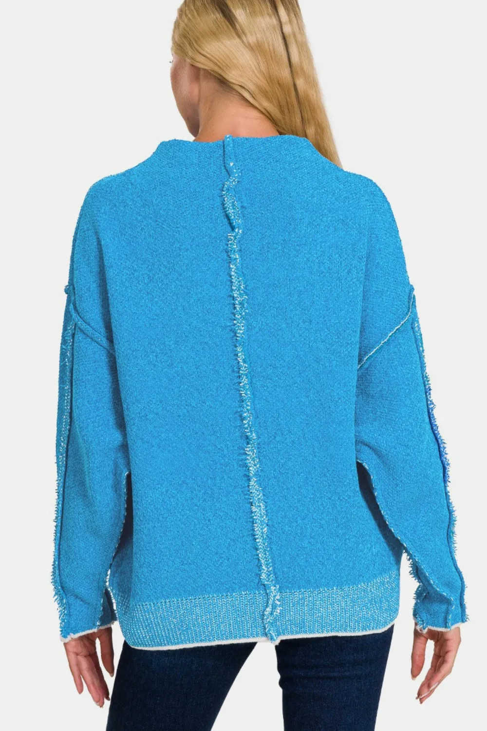 Exposed Seam Mock Neck Long Sleeve Sweater, image 2