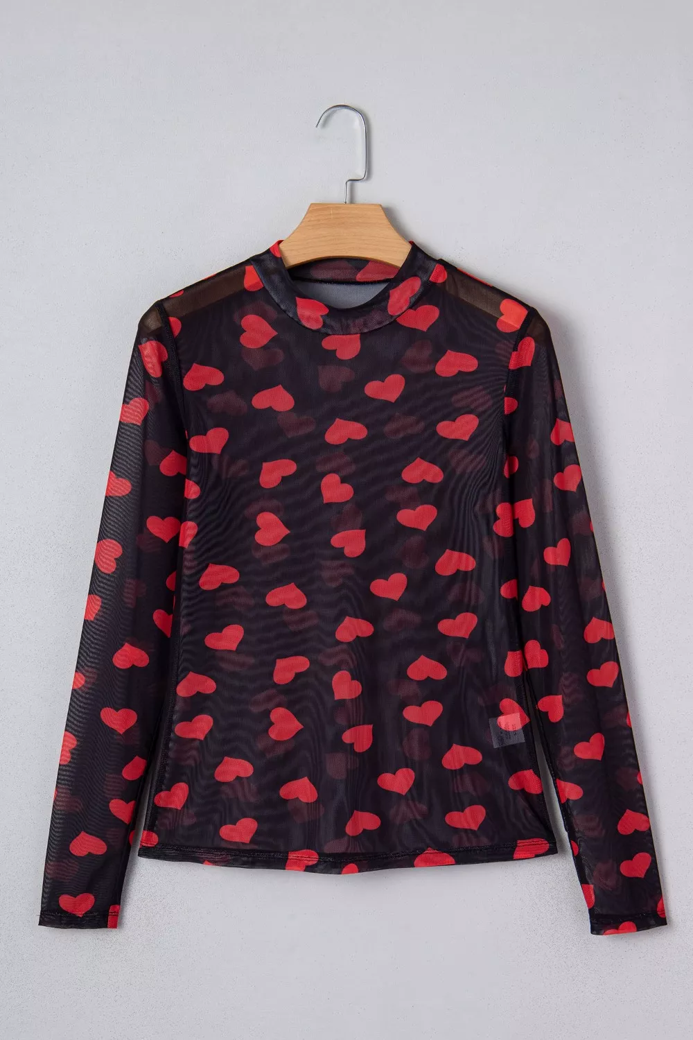 Valentines Heart Printed Sheer Mesh Long Sleeve Top, image 8