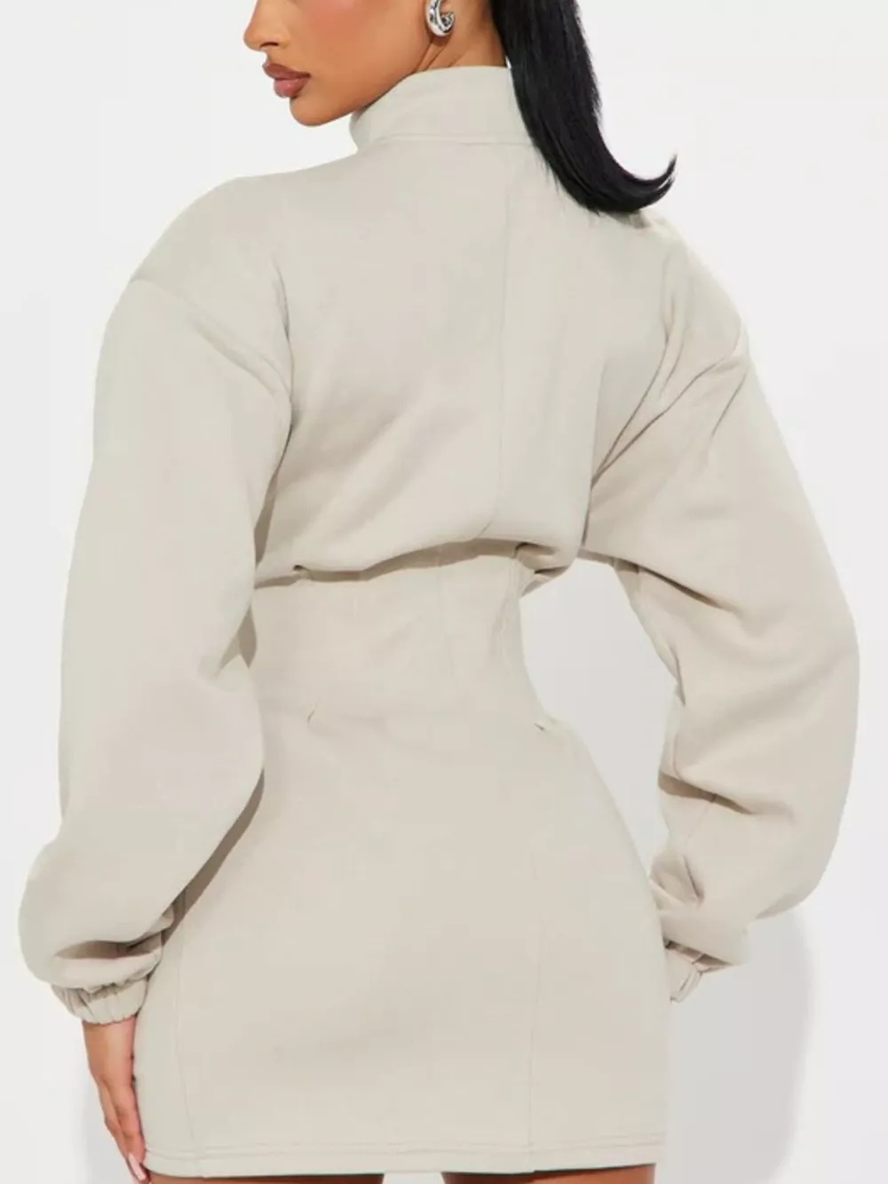 Casual Zip-Up Long Sleeve Mini Dress, image 7
