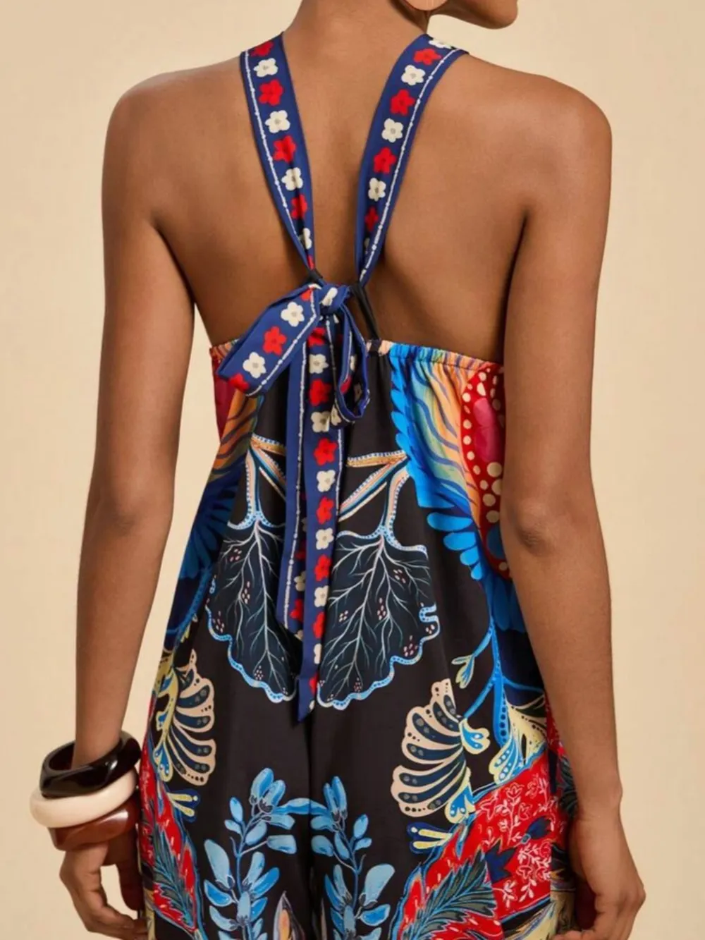 Printed Halter Wide-Leg Jumpsuit, image 4