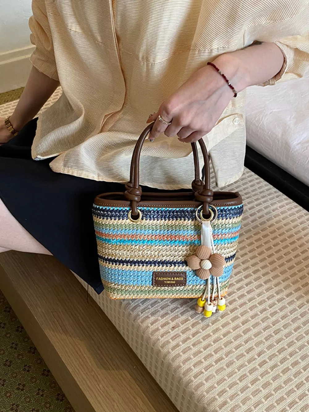 Striped Woven Handbag, image 3