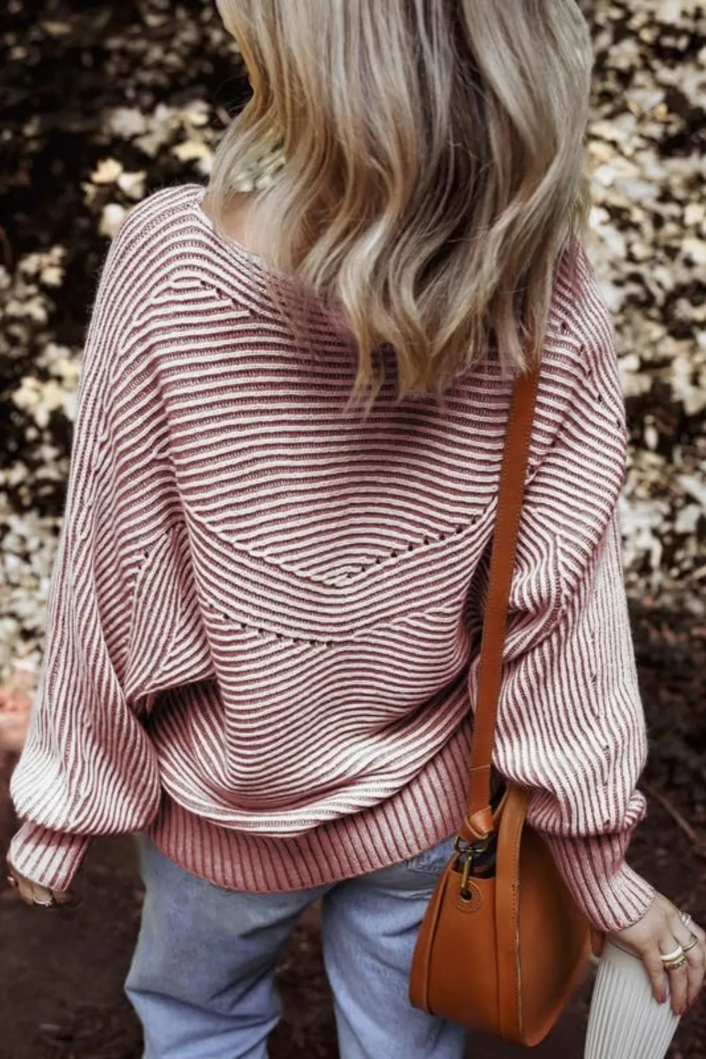Textured Striped Round Neck Long Sleeve Top, image 14