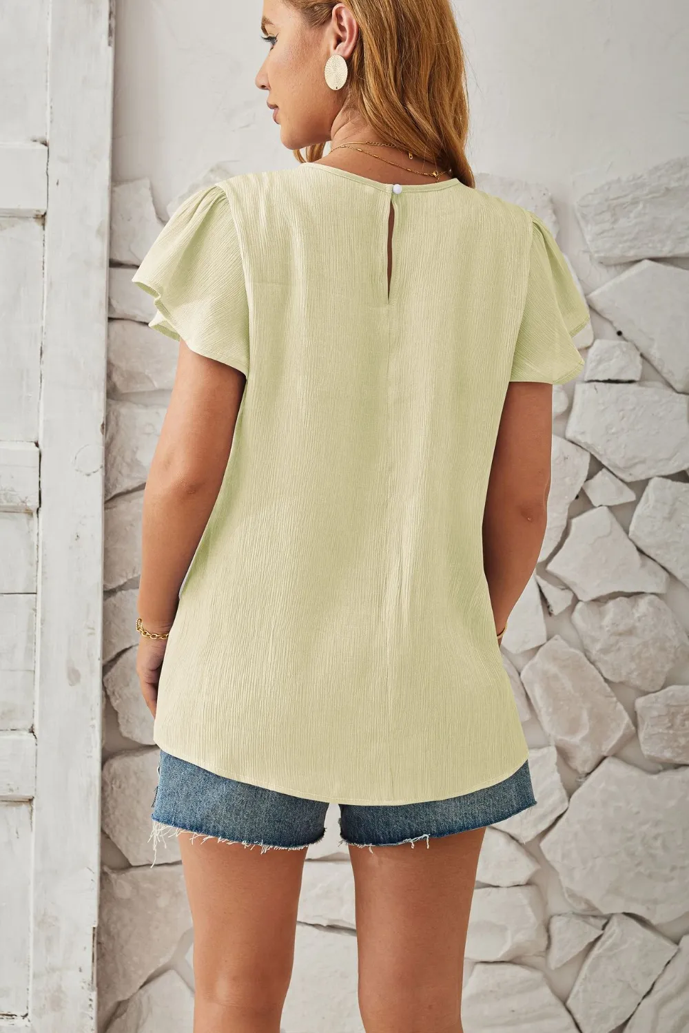 Round Neck Keyhole Cap Sleeve T-Shirt, image 4