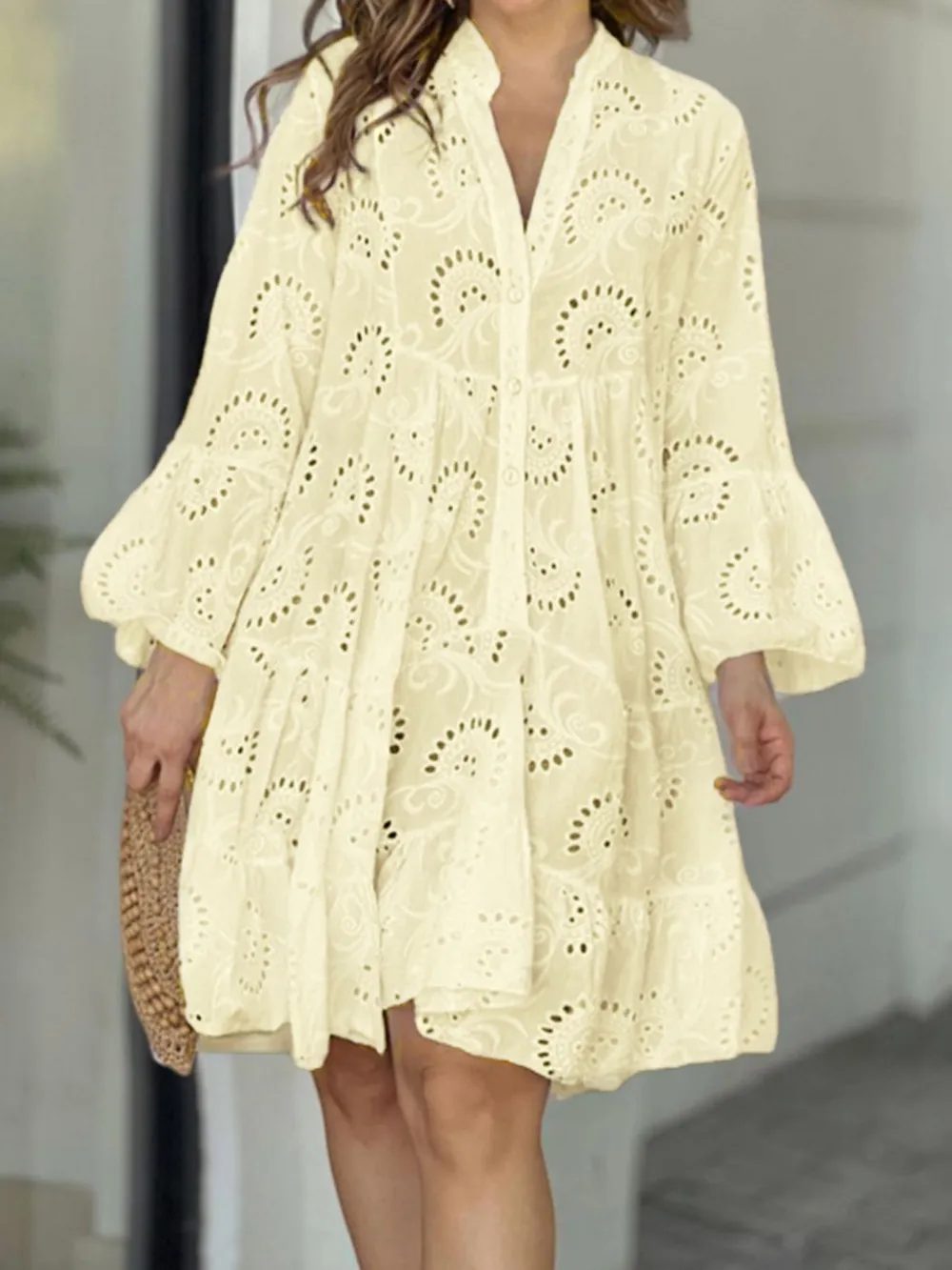 Full Size Eyelet Ruffled Hem Tiered Dress Plus Size, image 12