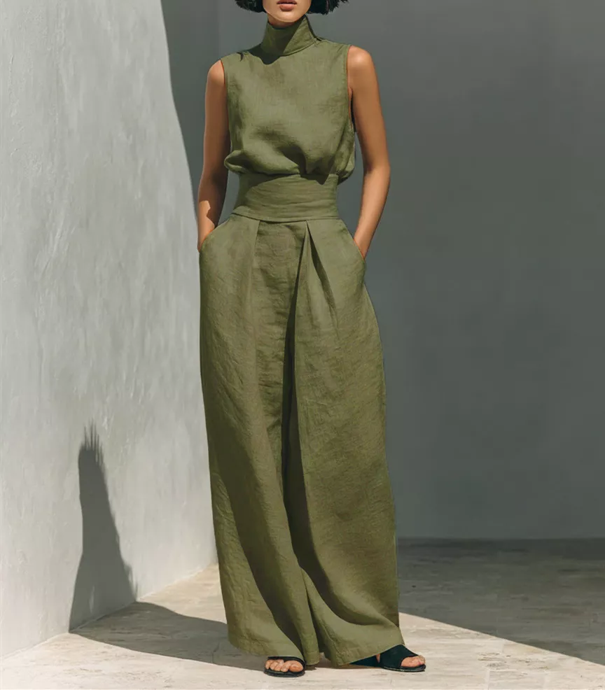 Full Size Turtleneck Sleeveless Top and Wide Leg Pants Set Plus Size, image 16